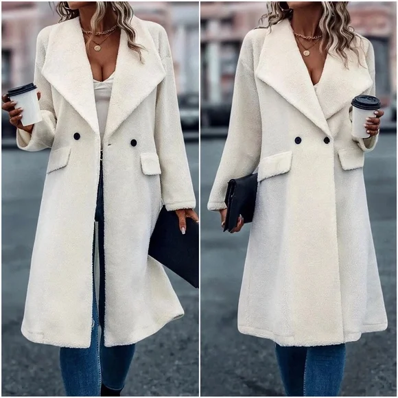 Cozy Wide Collar Teddy Oversized Jacket Coat - Picture 4 of 8